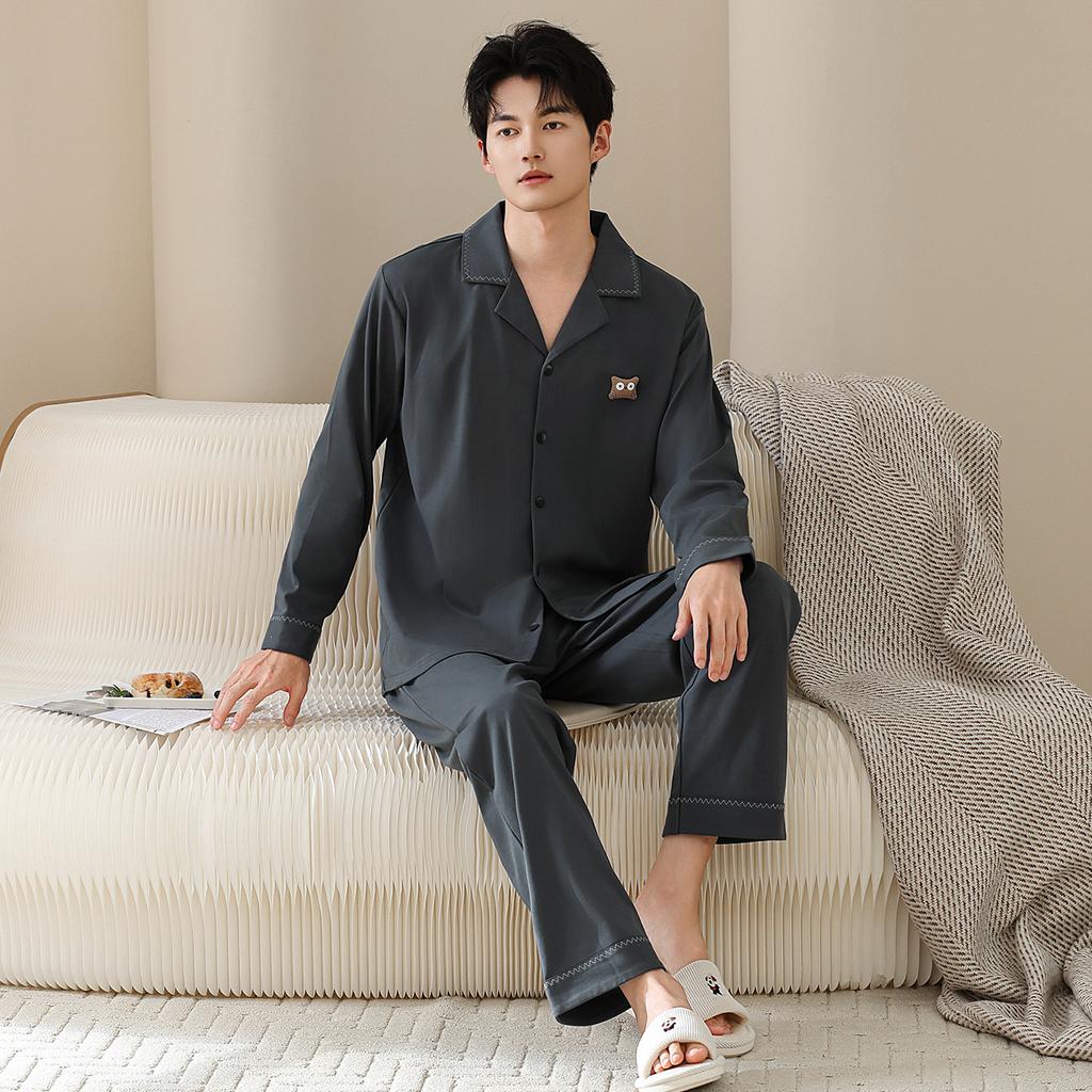 [Super Soft] Tencel Cotton Couple Pajamas Spring and Autumn Lyocell Long Sleeve One Men's and One Women's Autumn Loungewear Set
