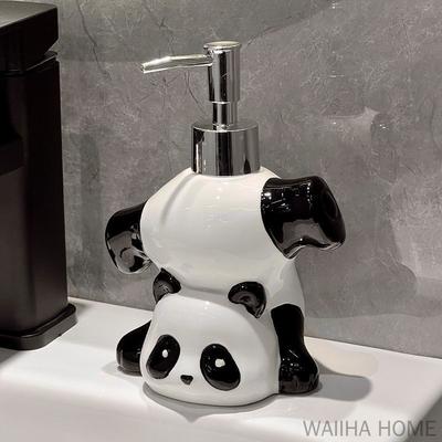 Creative Children Panda Ceramic Soap Dispenser Panda Shape Soap Dish Bathroom Decoration Accessories Shampoo Bottle Girls Gift