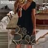 Boho  Flower Vintage Casual A-Line Dress Women Summer Short Sleeve V-Neck Hawaii Beach Party Dress