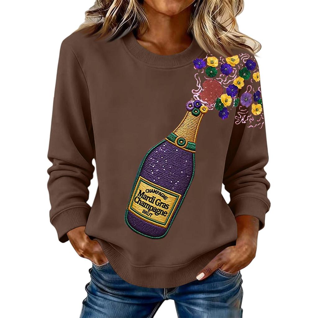 Damenmode Bedrucktes Langarm Locker Rundhals Sweatshirt Top