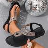 Blue Rhinestones Flat Sandals for Women Summer 2026 Bohemian Style Comfort Beach Shoes Woman Lightweight Clip Toe Roman Sandals