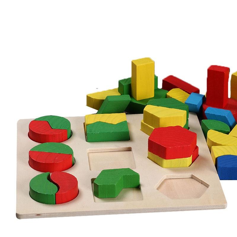 Kid Toys Wooden 3D Puzzles Geometry Shape Plate Colorful Educational Toy Brain Game Montessori Toys Educational For Children