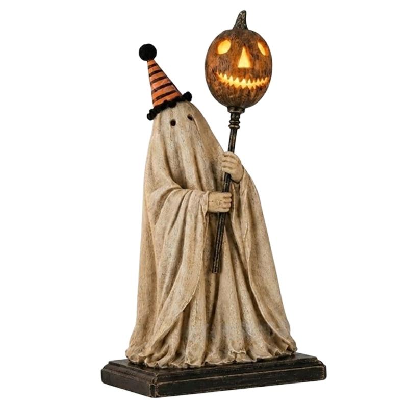 Halloween-Dekorationen Geisterhafte Statue Saisonale Herbstfigurine mit Warmem Lichtakzent für Regal, Eingangstisch und Innenraum-Styling und Präsentationsbereich