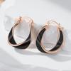 Kinel Fashion Black Enamel Hoop Earrings For Women 585 Rose Gold Girl Party Accessories Wedding Eardrop Jewelry