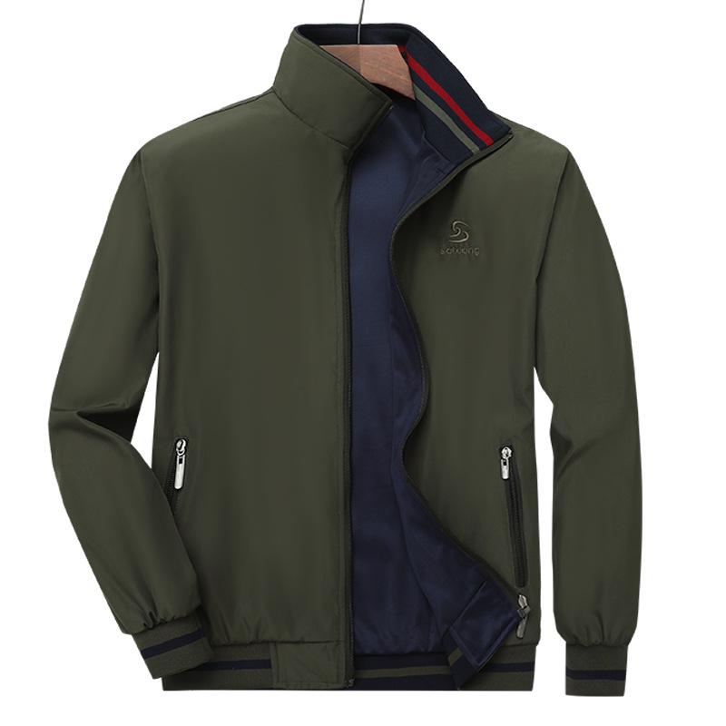 Men's Reversible Windproof Jacket: Double-Sided Wear, Casual, Loose Fit, Plus Size, Single-Layer for Spring & Autumn.