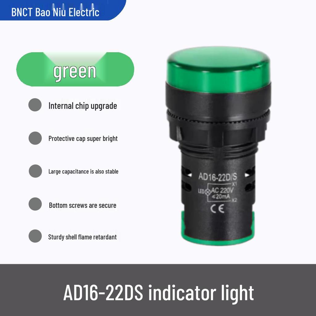 AD16-22DS LED Indicator Light for Distribution Box, Signal Light in Red, Green, Yellow, Blue, White (12/24V, 220/380V)
