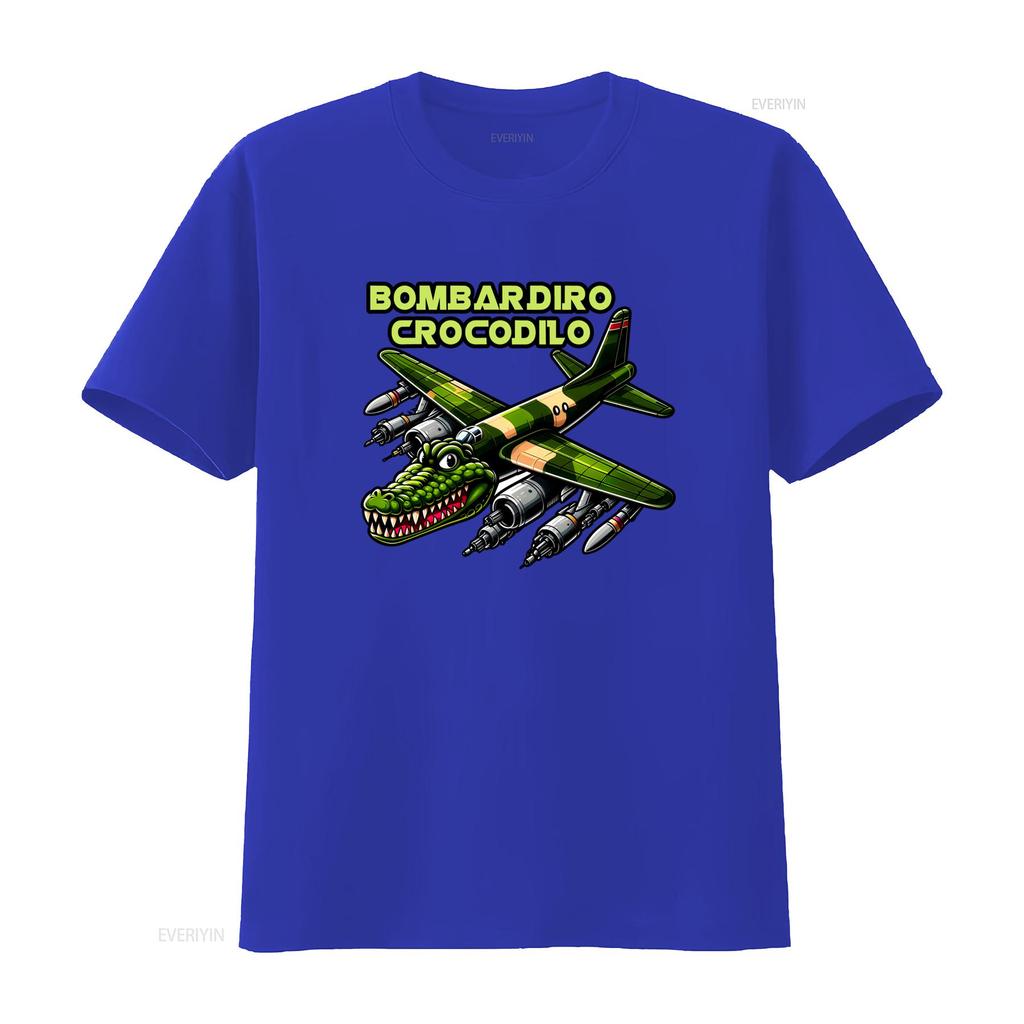 Bombardiro Crocodilo Italian Brainrot Character Minimalistic Logo Cotton T Shirt Top Unique Camo Plane Crocodile Design