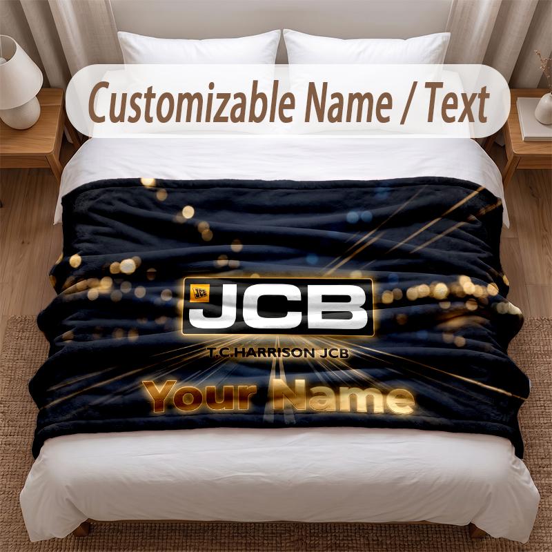 JCB Printed Flannel Blanket Custom Name Text Soft Warm Throw For Bedroom Holiday Gift