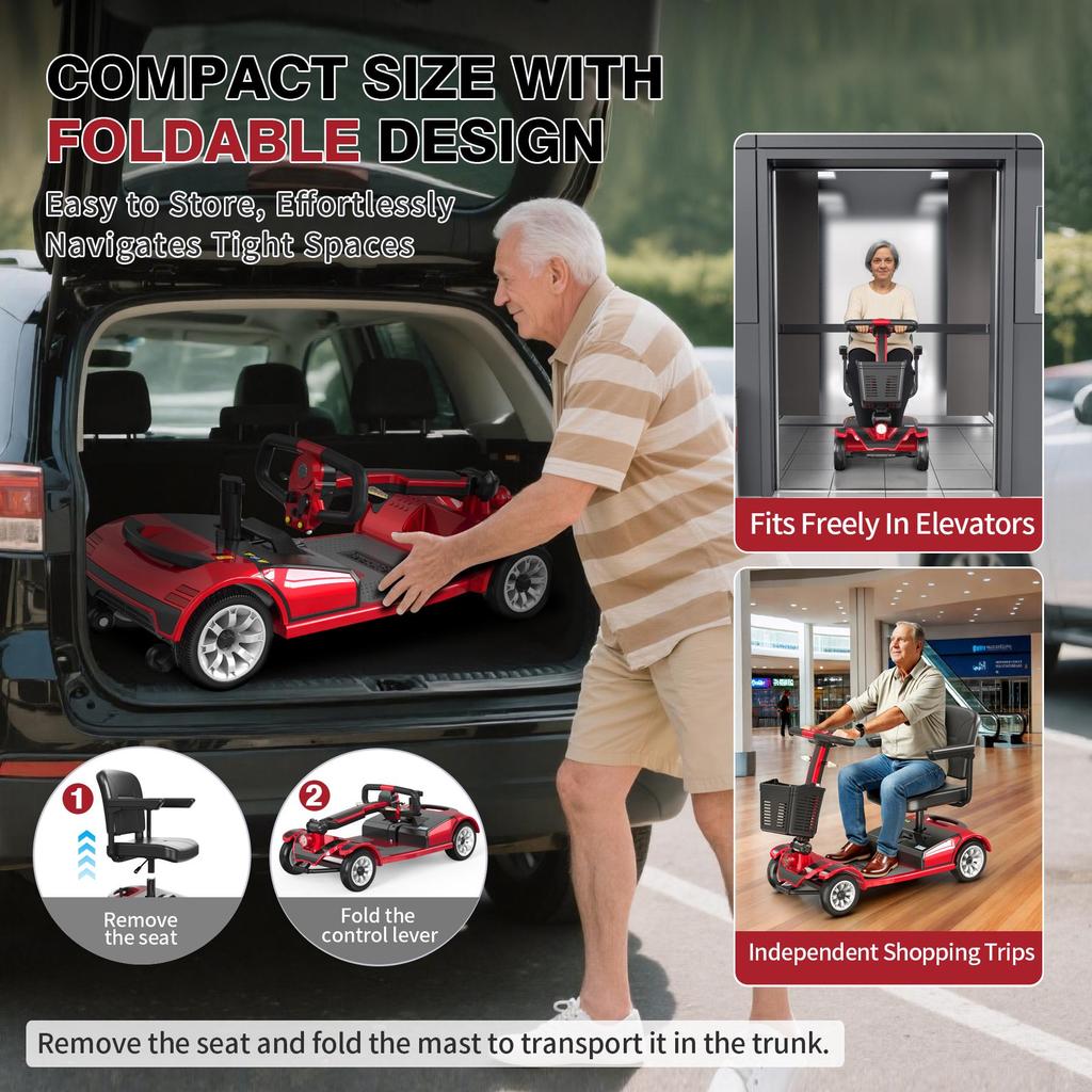 24V 300W Elektrischer Mobilitätsscooter für Erwachsene – Faltbarer 4-Rad-Elektroscooter, 35 km Reichweite, 190 kg Last, Magnetbremse, 15° Steigung