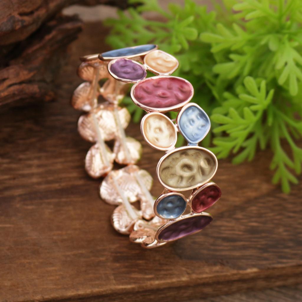Color painting oil geometric oval elastic bracelet, fashionable and high-end women's versatile alloy bracelet
