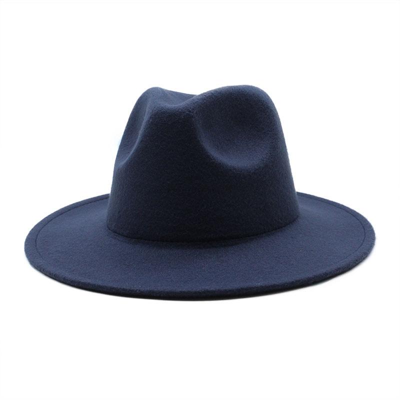 Retro Wool Woolen Solid Color Big-Brimmed Jazz Hat, Outdoor Travel And Leisure Versatile Women'S Warm Jazz Hat