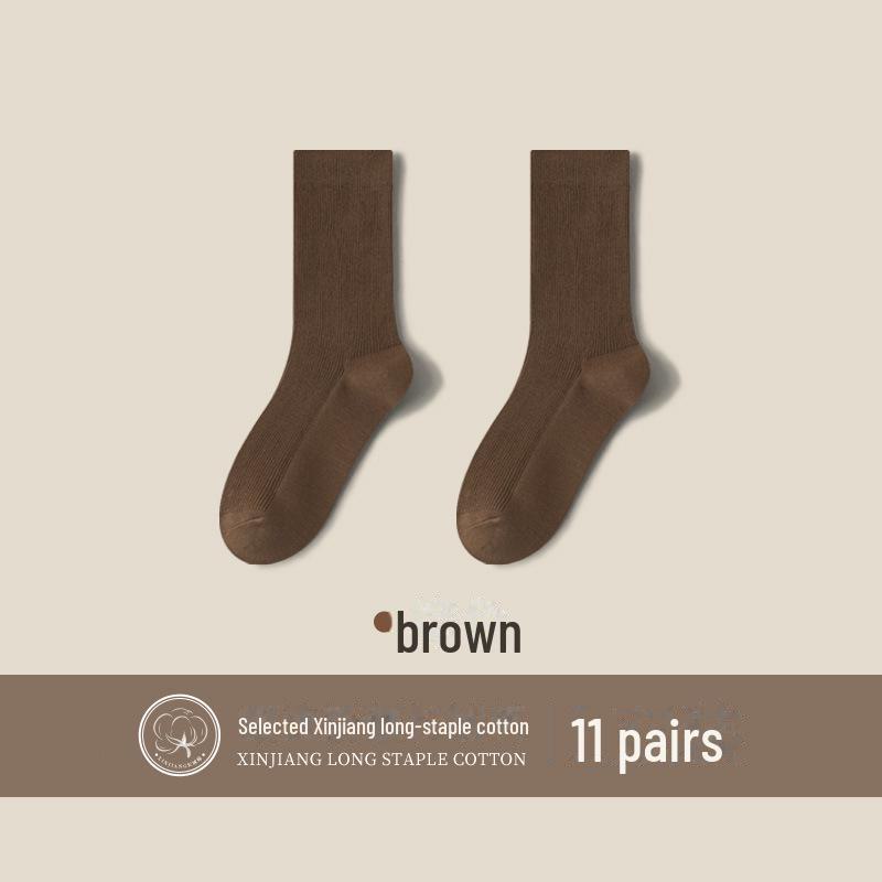"Women's Medium-Length Cotton Socks: Boneless, Solid Color, Perfect for Spring and Autumn. Casual, Slim Fit, Ideal with Small Leather Shoes."