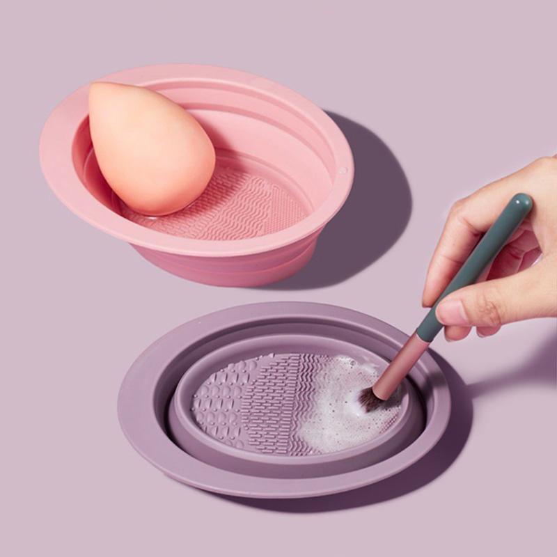 Make-up-Pinsel-Reinigungswerkzeug Faltbare Silikonschüssel Beauty Egg Cleaner Schwamm Puff Waschen Tragbare Peelingmatte Katzenohrkosmetik