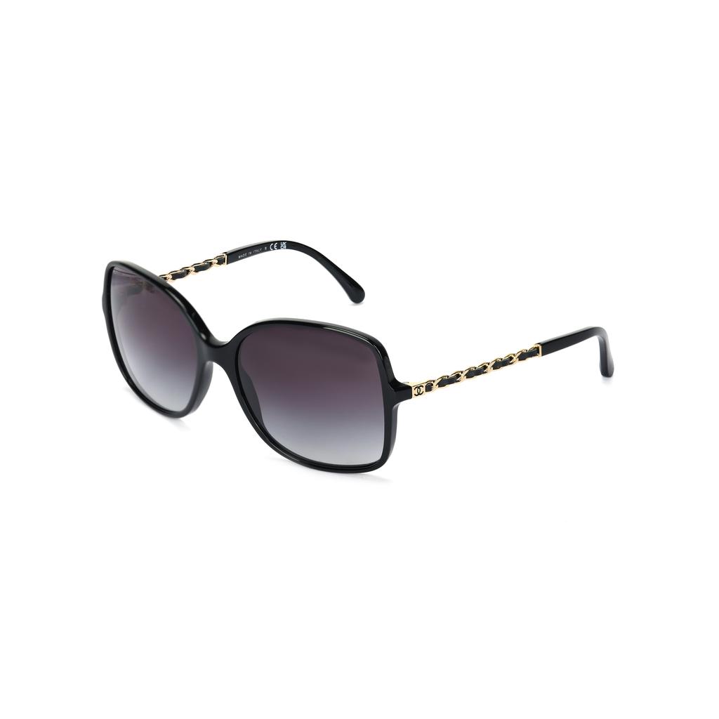 Chanel Pelle di agnello Tessuto metallico Braccio Quadrato Occhiali da sole Donna occhiali da sole Nero CH5210Q-C501-3C