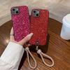 Luxury Glitter Faux Diamond Plated Lanyard Shiny Phone Case For iPhone 18 17 16 15 14 13 12 11 Pro Max Plus XR 17Air 17E 16E