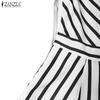 ZANZEA Women Casual V-Neck Loose Short Sleeve Stripe Dress