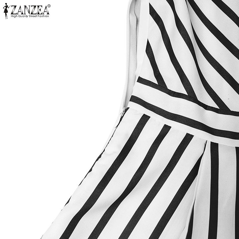 ZANZEA Women Casual V-Neck Loose Short Sleeve Stripe Dress