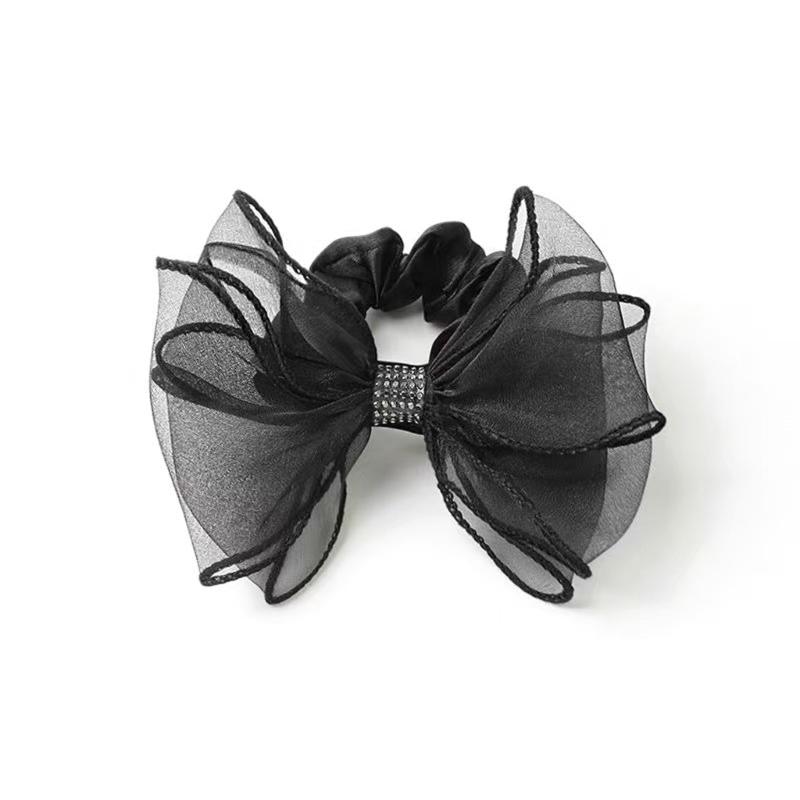 Mesh Rhinestones Bows Hair Tie Elastic Practical Hair Accessory For Women Girls Sports Party Hair Scrunchie Hair Decors
