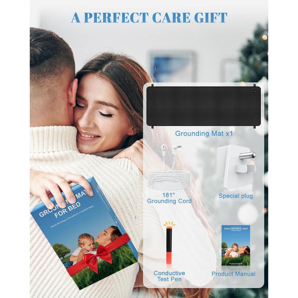 Jordingsmatte for søvn – 27"×60" Queen Size, Lindre stress og smerte, Gjenopprett kontakt med jordens energi, Inkluderer ledning og testpenn for innendørs bruk
