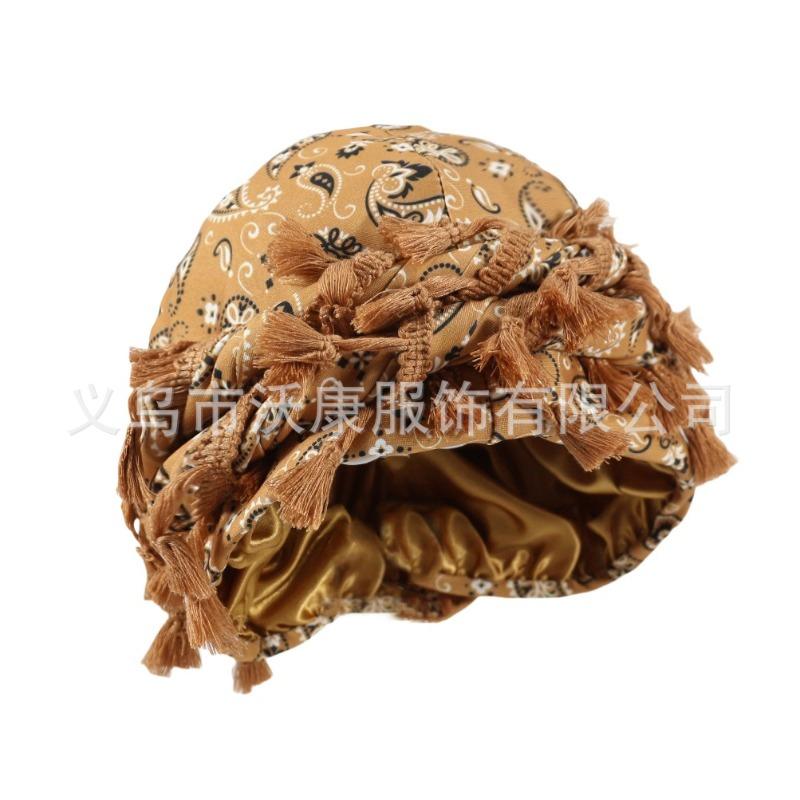 fringed headscarf hat, solid color cashew print twist tail hat, hip hop twist braided hat