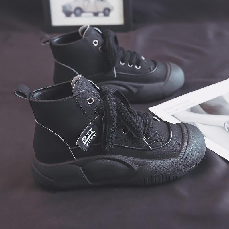 

Женские европейские ретро-ботинки Martin - осенняя кожа, уродливо-милый дизайн с большой головой, модные, дышащие, повседневная обувь (YYT-T39) 35 чёрный