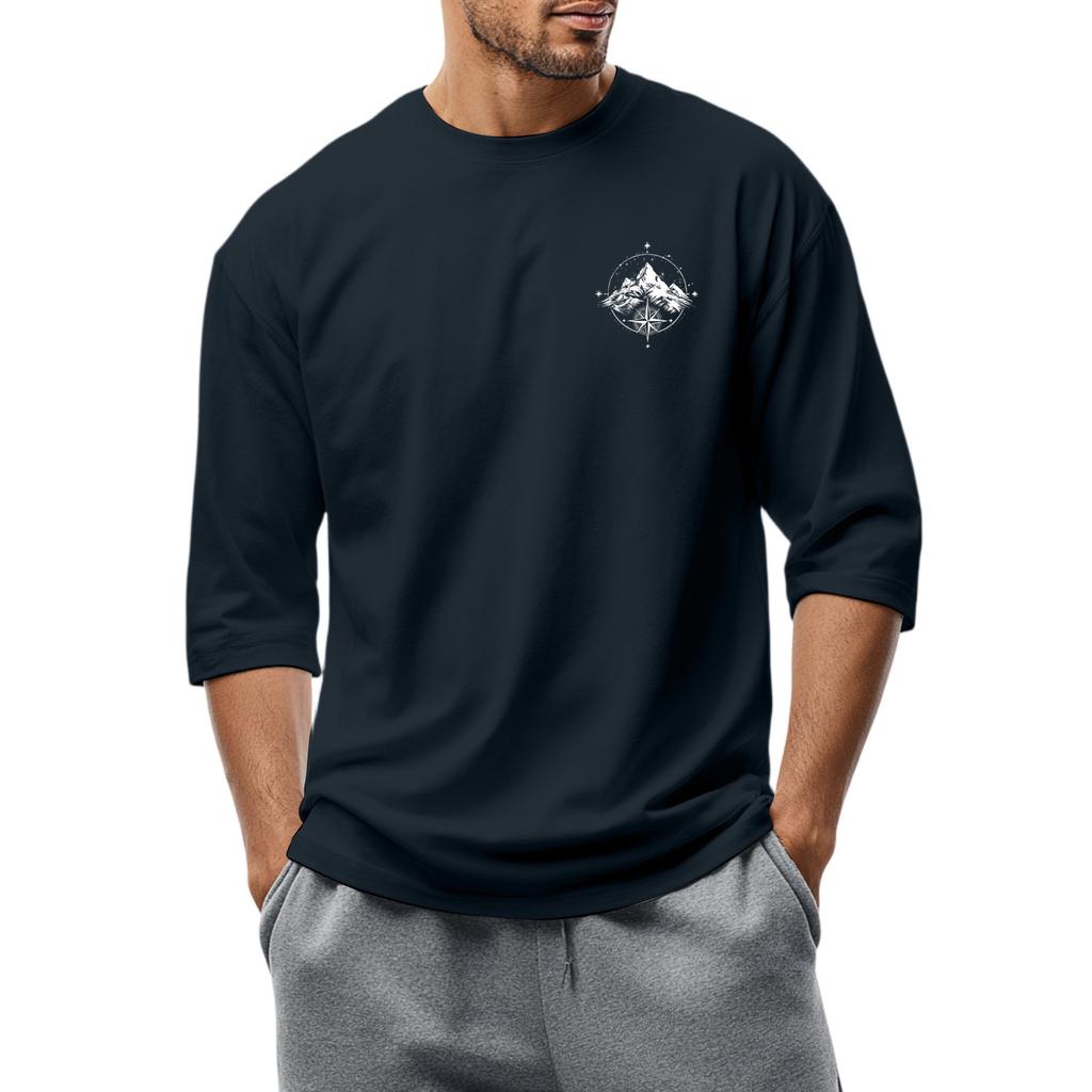 Herren-T-Shirt mit Rundhalsausschnitt, Dreiviertelärmeln, lässiges modisches Oberteil