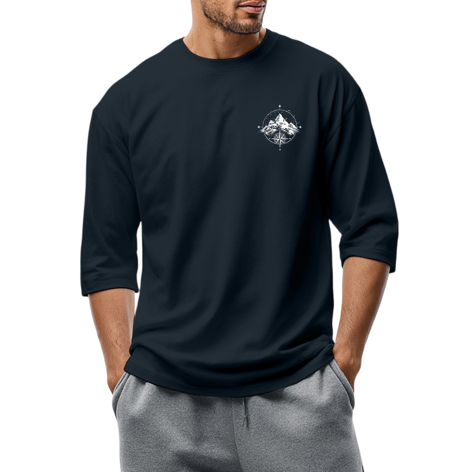 

Мужская повседневная модная футболка с круглым вырезом и рукавом три четверти XL тёмно-синий