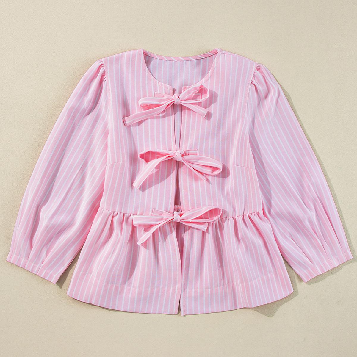 

Европейско-американский повседневный полосатый пуловер с завязками – Женский модный летний топ с круглым вырезом Small розовый