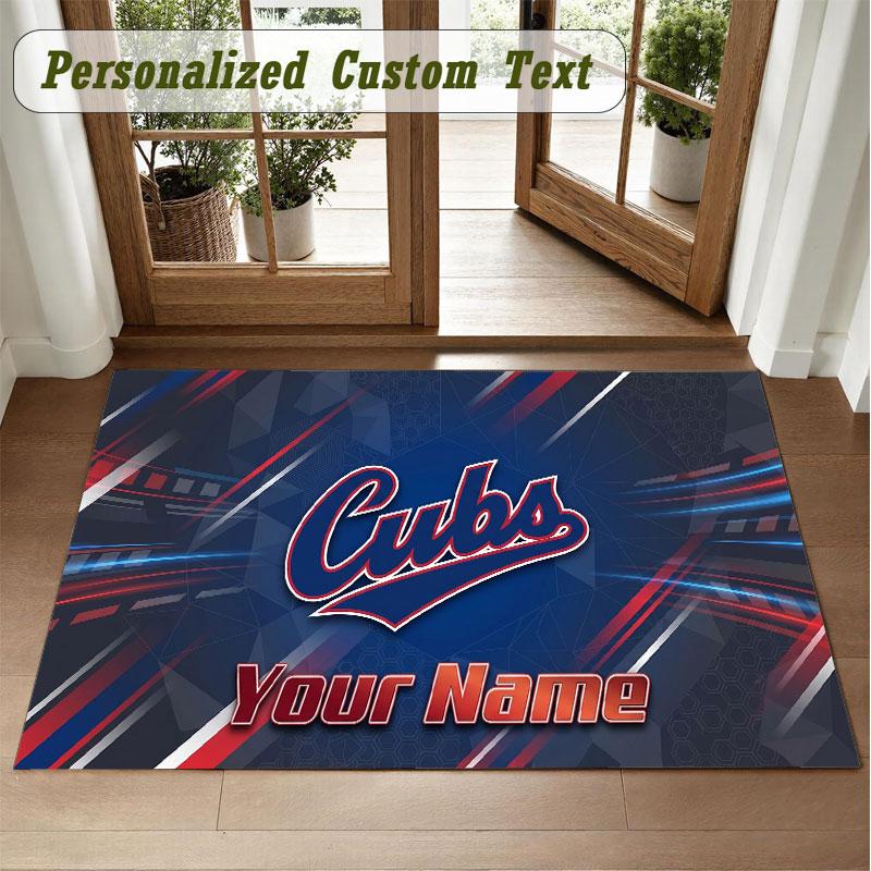 Crystal Velvet Square Rug Custom NameChicago Cubs Pattern Non Slip Home Floor Decor Rug