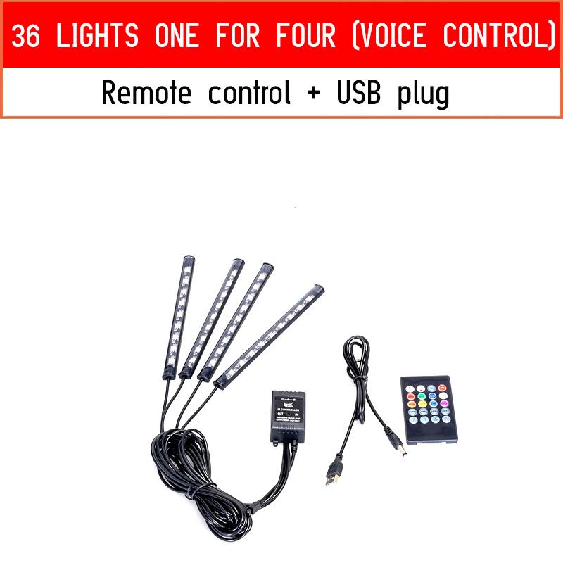 

Один комплект(4 шт. световая трубка) Светодиодная подсветка салона автомобиля, USB-подсветка, управление музыкой, RGB-вечеринка, автоматическая декоративная атмосфера A1