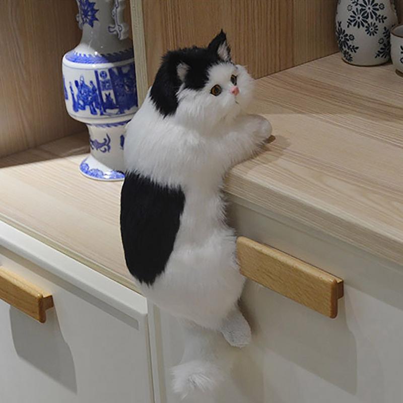 Realistic White Plush Cat Figurine for Home Decor with Hanging Design