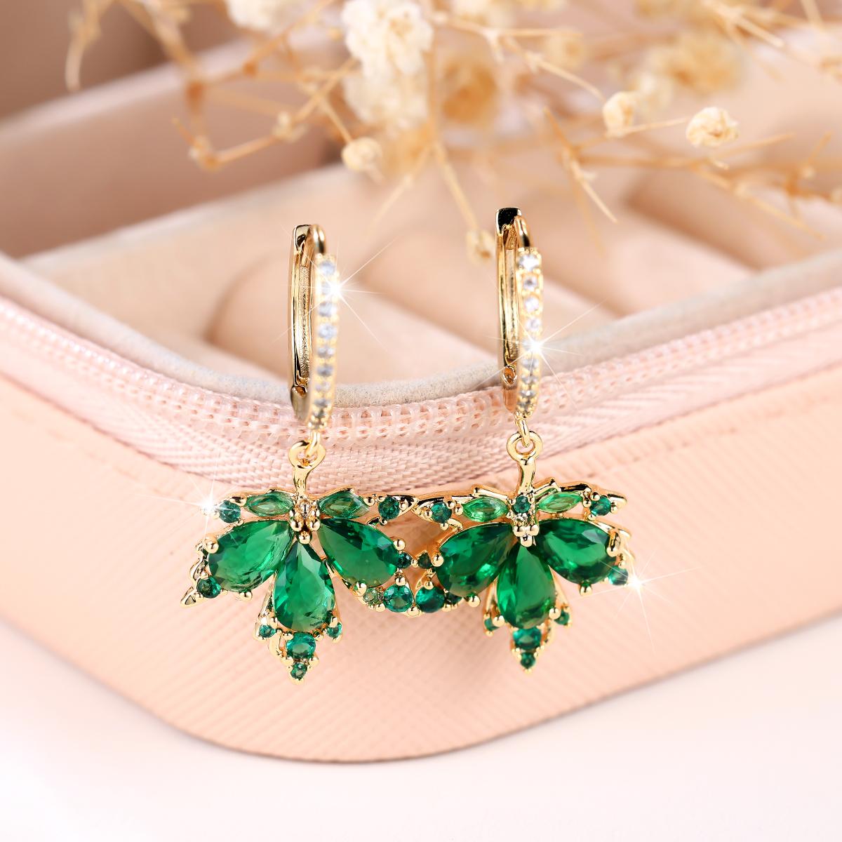 

Женские серьги-кольца с кленовым листом, роскошные круглые свадебные украшения с цирконом из желтого золота зелёный