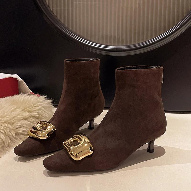 High Heels Suede Ankle Boots Women Luxury Pointed Toe Shoes Woman Winter 2025 Trend Elegant Sexy Pumps Snow Chelsea Botas Mujer