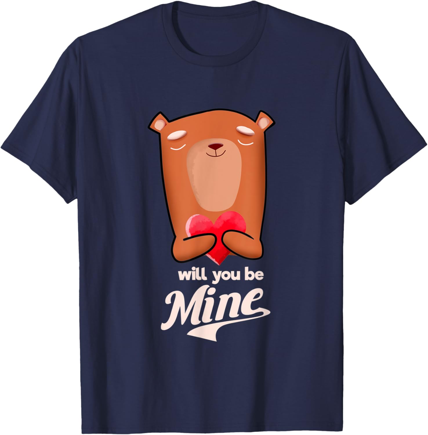 Cute Bear Heart Will You Be Mine Valentine Graphic T-Shirt Casual Men s Cotton Tee 4XL