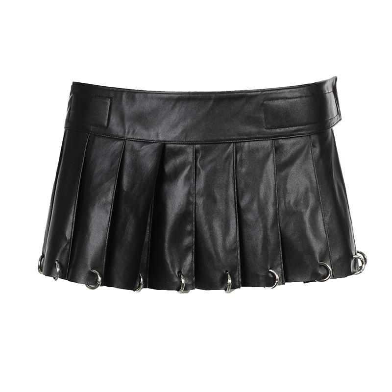 Street Punk Irregular Leather Mini Skirt with Heavy Metal Buckle - Sexy Hot Girl Style One Size чёрный
