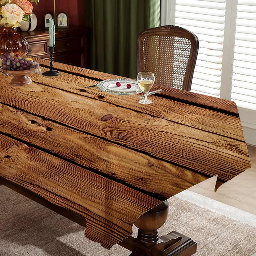 Beautiful Wood Rectangular Tablecloths Washable Wedding Party Kitchen Dining Living Room Birthday Decoration Table