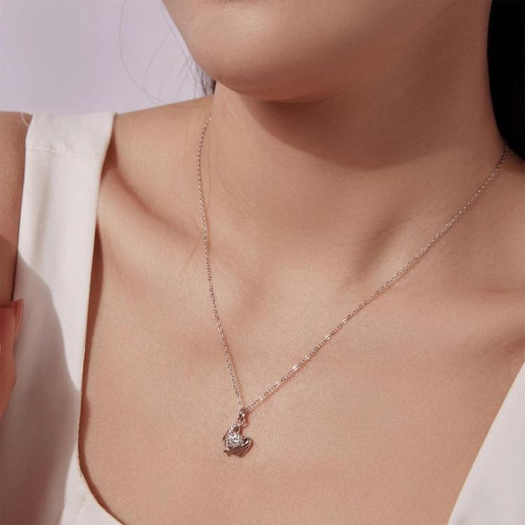 S925 Sterling Silver Heart Wing Moissanite Clavicle Necklace