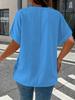 Plus Size Women's Solid V-Neck Buttoned Short Sleeve Top - Comfortable & Loose Fit, 2025 Collection.