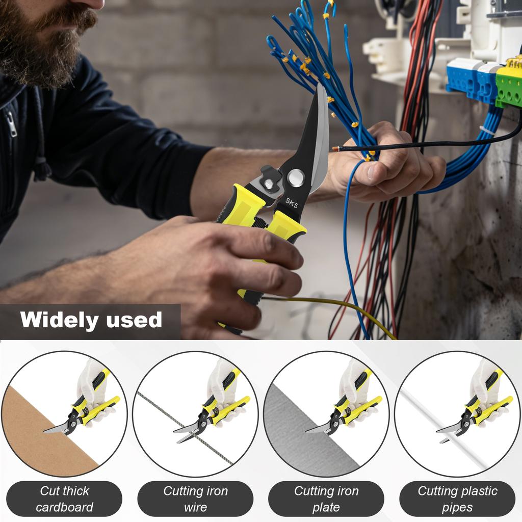 Multifunctional Tin Snips 8 Inch Practical Straight/Offset Metal Cutter Tool Safety Lock Metal Cutting Shears Hand Tool Scissor