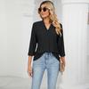 Loose Mid-Sleeve V-neck Top Fashion Jacquard Loose-Fitting Tops Middle Sleeve Pullover V Neck Tops