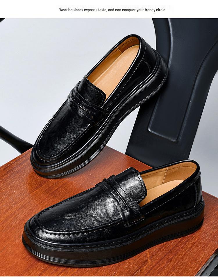 2450 Men's Slip-On Leather Loafers, Thick Sole, Casual, Low-Top, Large Size, Handmade Cowhide, Spring Shoes