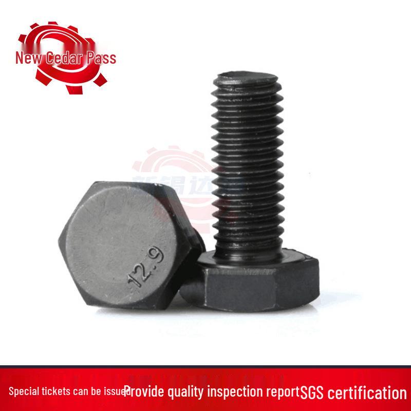 12.9 High-Strength Carbon Steel Hex Bolt, Full/Half Thread, Black Oxidized Screw