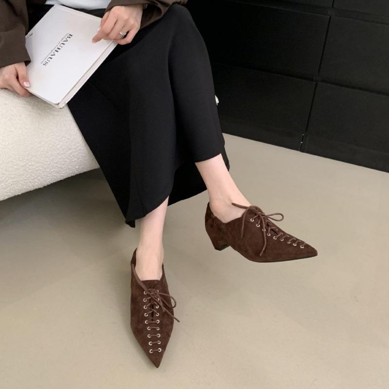 French single shoes autumn 2025 new retro pointed cross lace-up old money style low heel loafer small leather shoes