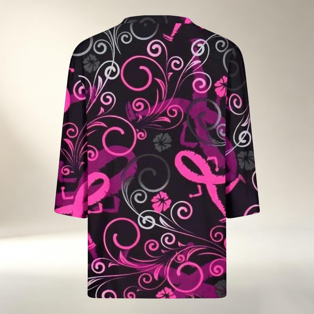 Women's V-Neck Printed 3/4 Sleeve Blouse Casual Top