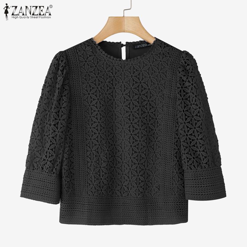 ZANZEA Women Casual O-neck 3/4 Sleeve Loose Patchwork Blouse