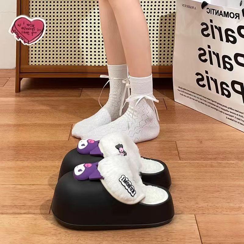 Cotton Slippers Female Winter Couple Home Half Pack Thick-soled Non-slip Warm Confinement Shoes Indoor Wool Slippers Removable