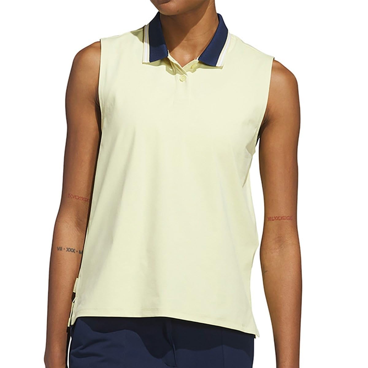 

Adidas Golf Beyond the Course Loose Twist Knit Sleeveless Polo Powder Yellow Two-Button Shirt, Women s,