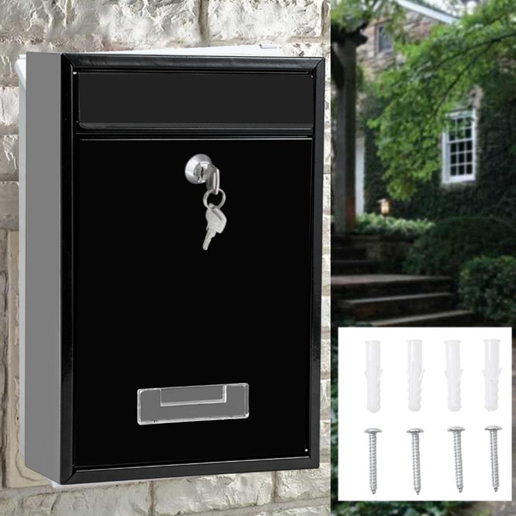 Large Capacity Locking Mailbox, Wall Mount Outdoor Metal Mail Box with 2 Keys, Waterproof Secure Postbox for Home Gate