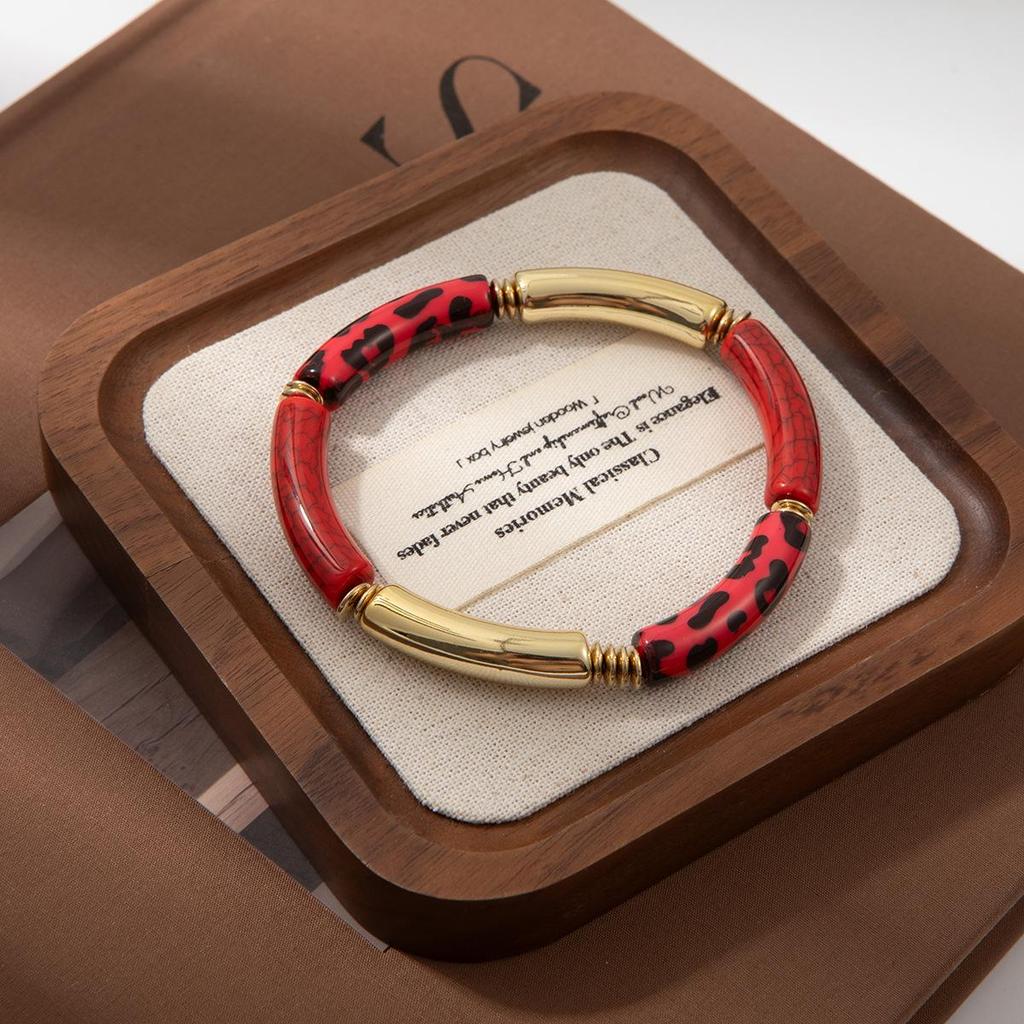 Bracelet Géométrique en Bambou Imprimé Léopard pour Femme - Accessoire de Mode Haut de Gamme
