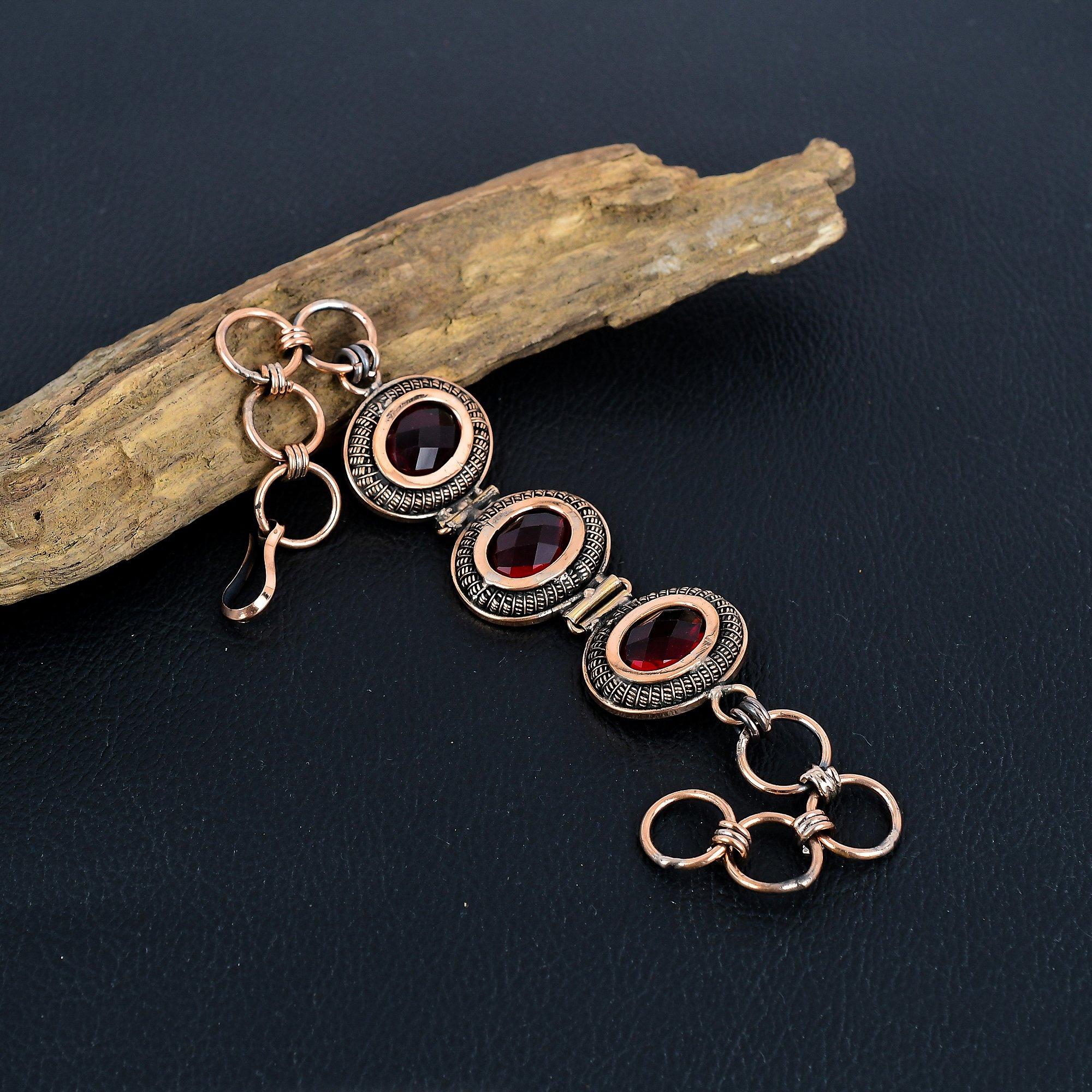 

Red Garnet Bangle, Handmade Jewelry Adjustable Bangle, 999 Copper Wire Wrapped Bracelet, Gift For Him Real Gemstone Bangle